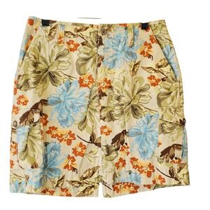 Eddie Bauer Petite 6 Floral Cargo Skirt Cotton Tropical Utility Tan Blue Green